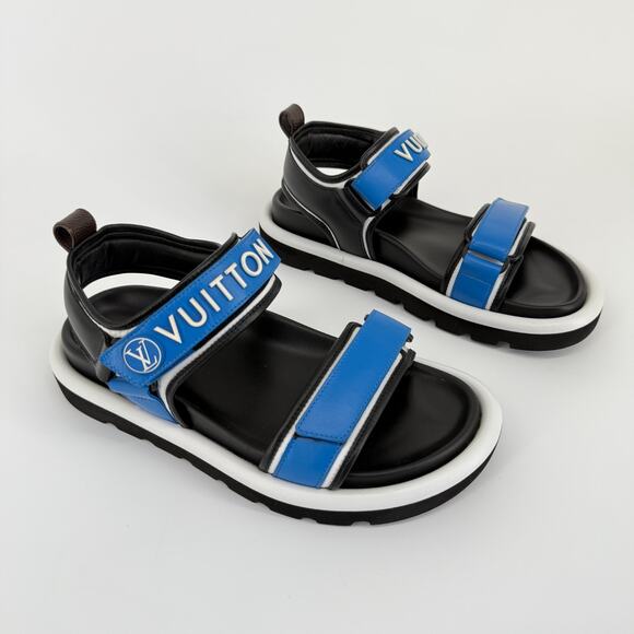 Louis Vuitton Pool Pillow Strap Sandals Blue Designer Rare Leather US 8.5 39 - Picture 1 of 15